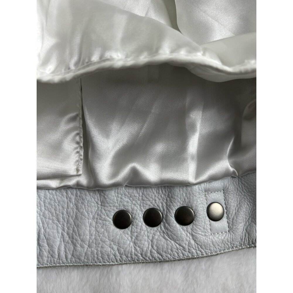 Power Trip Women's Leather Zip Up Motorcycle Jacket Large Cream/Silver Grey - Picture 13 of 16